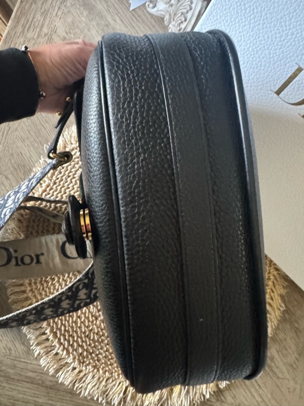 DIOR Large Bobby Black Bag Pebbled Leather with Logo Canvas Adjustable Strap - Picture 7 of 14